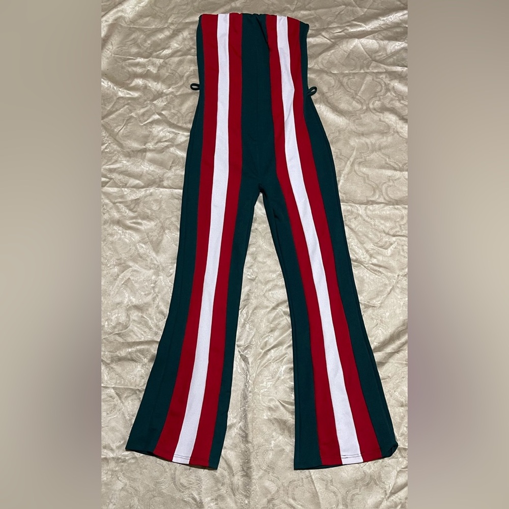 Stylish Striped Bodysuit- Red, White, Green